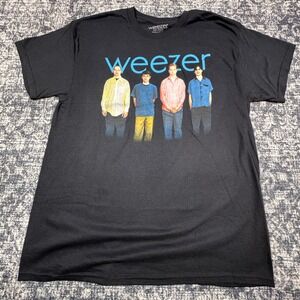 Weezer Blue Album Graphic T-Shirt Mens Large Black Short Sleeve Band Tee Cotton